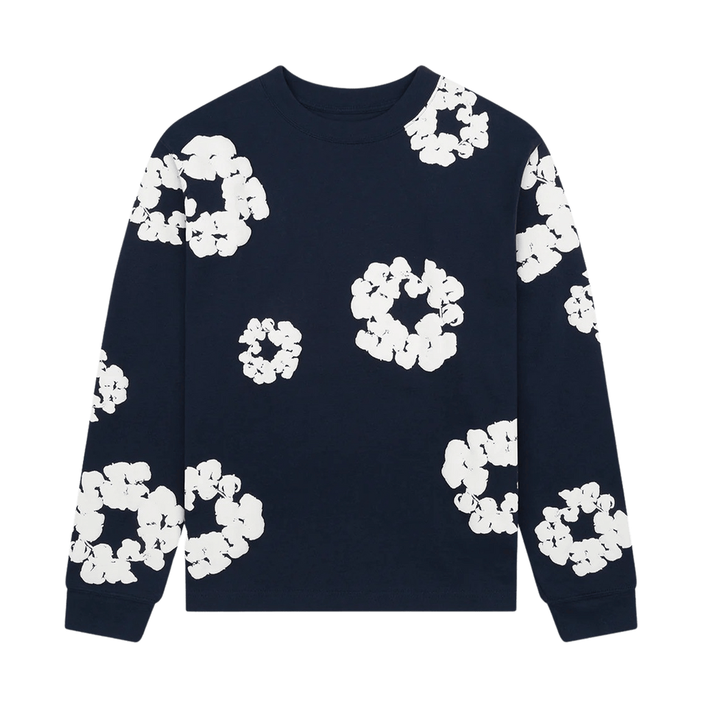 Denim Tears The Cotton Wreath Long Sleeve Tee 'Navy' - Kick Game