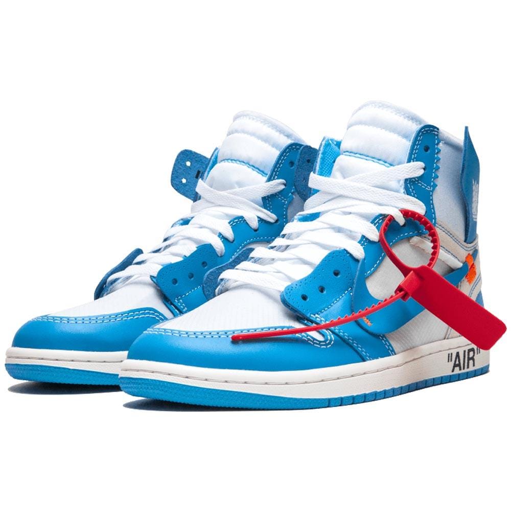 Tênis masculino Nike Air Jordan 1 X Off White NRG UNC branco/escuro em pó  azul couro tamanho 8