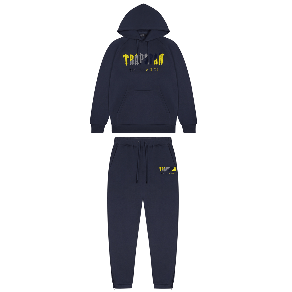 Trapstar Chenille Decoded Hooded Tracksuit-Navy/Yellow - Kick Game