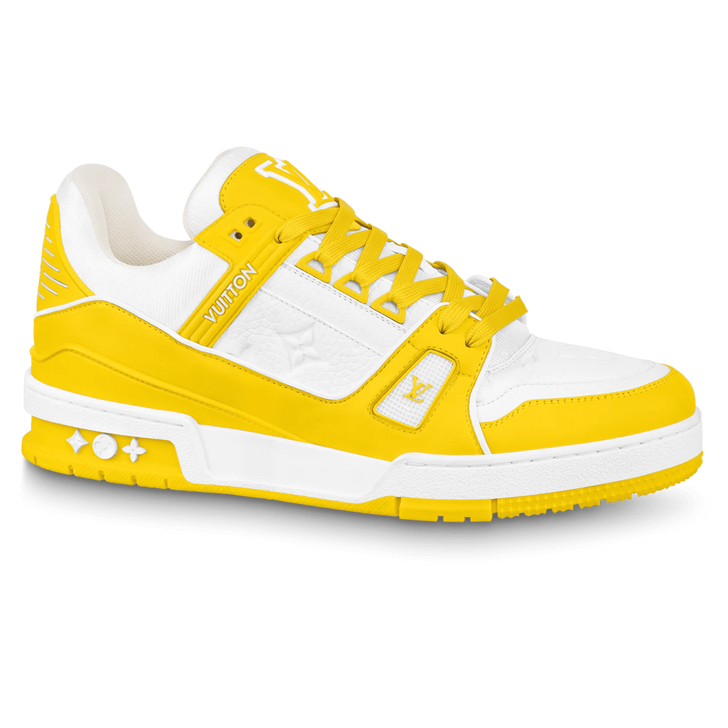 Lv trainer leather low trainers Louis Vuitton Yellow size 10 UK in
