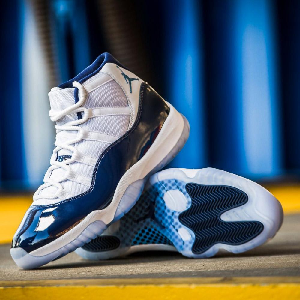 Jordan 11 white and navy blue best sale