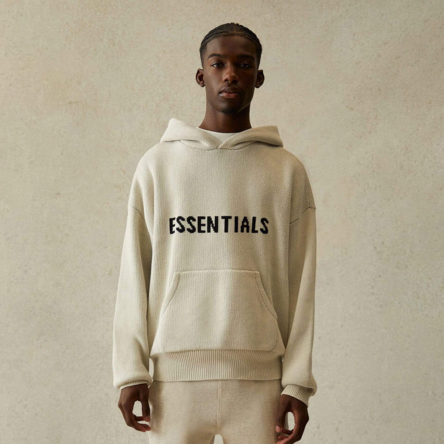 FEAR OF GOD ESSENTIALS Knit Pullover Hoodie Light Heather Oatmeal