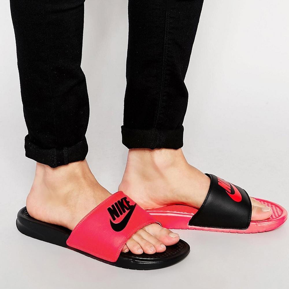 Black and cheap red nike slides