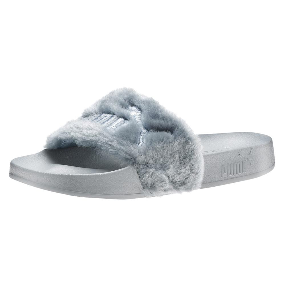 Grey fur clearance puma slides